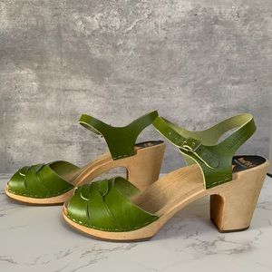 Swedish Hasbeens Green Peep Toe High Sandals